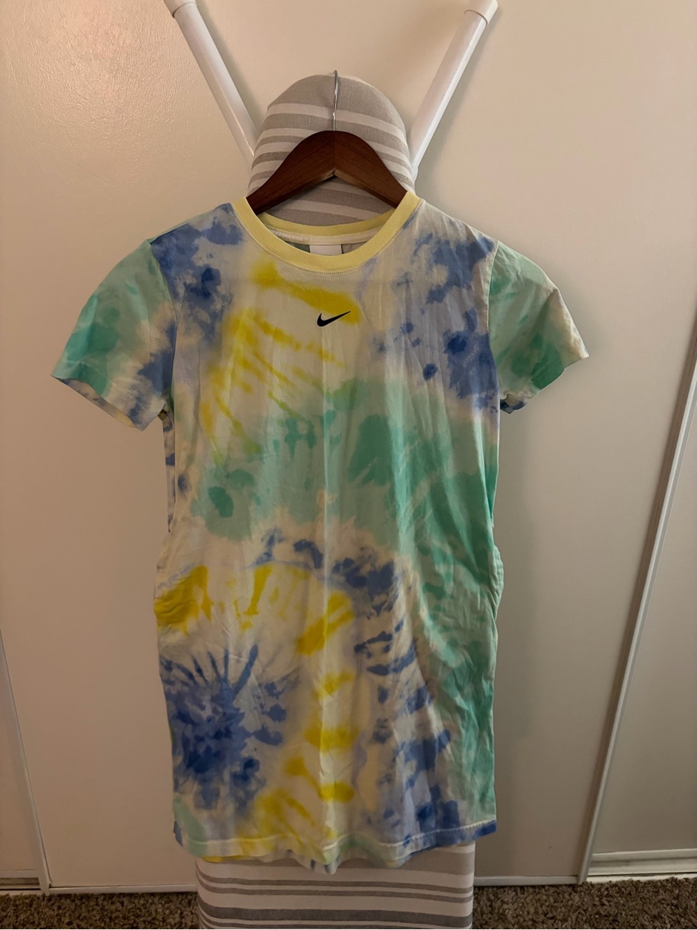 Nike Tie-Dye Mini Dress in Yellow, Blue & Green